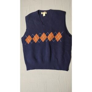 BRITCHES GREAT OUTDOORS Navy Blue Argyle V Neck Lambswool Vest Men's XXL